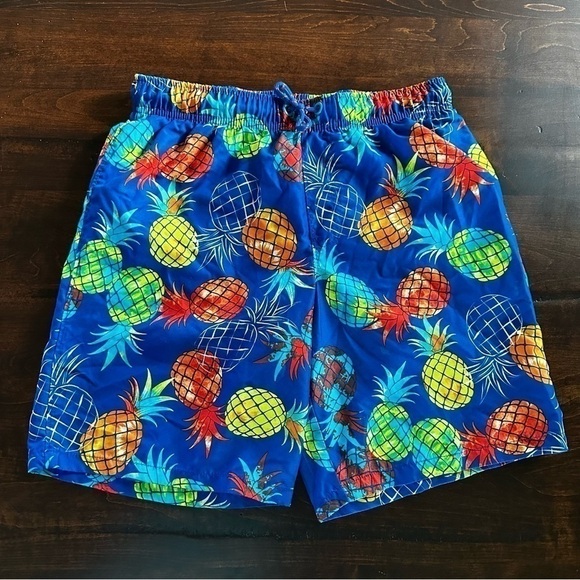 Wonder Nation Boys Pineapple Print Swim Trunks Size 10-12 Husky Blue - Picture 1 of 5